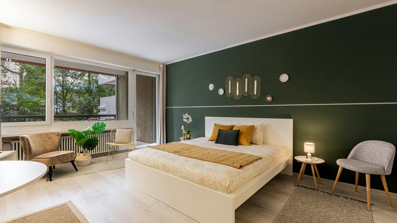 Optimal Room Configurations | A stylish, modern bedroom with a green accent wall, contemporary decor, and ample natural light. |  25x50 Plot House Plan Design 2026 : Best Layout Ideas, Parking + Rooms & Vastu Tips | UA Map Studio | Civil Engineer & Property Consultant in Seohara, District- Bijnor |